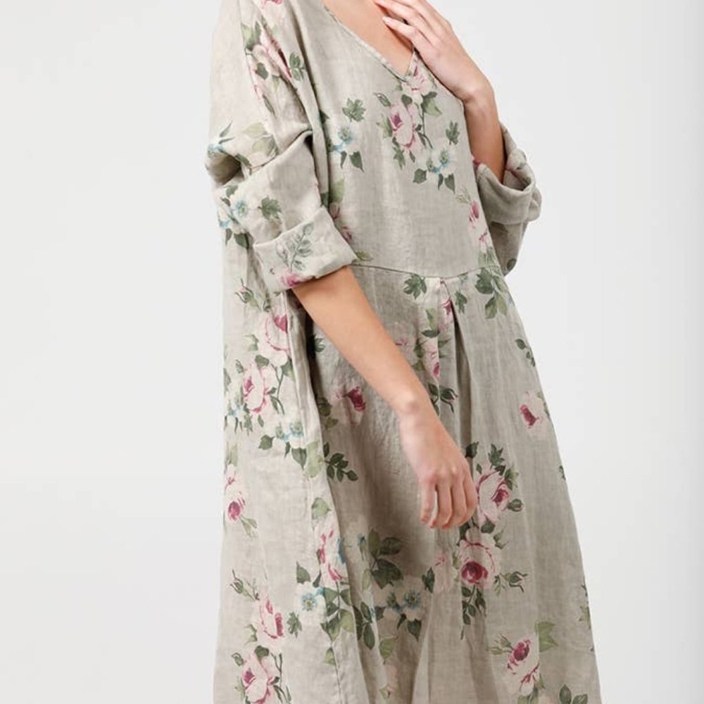 Italian Pure Linen Floral Dress. - Picture 1 of 5